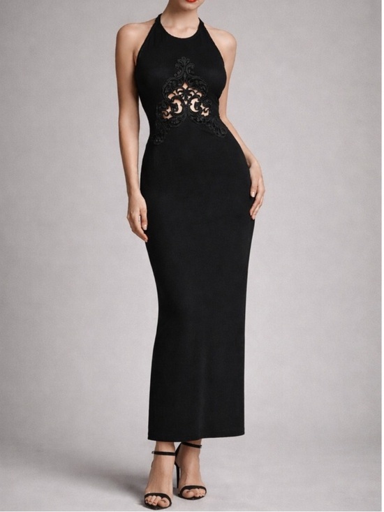 Jessica Mcclintock For Gunne Sax Dresses & Skirts - Black Halter Maxi Dress with Lace Cutout